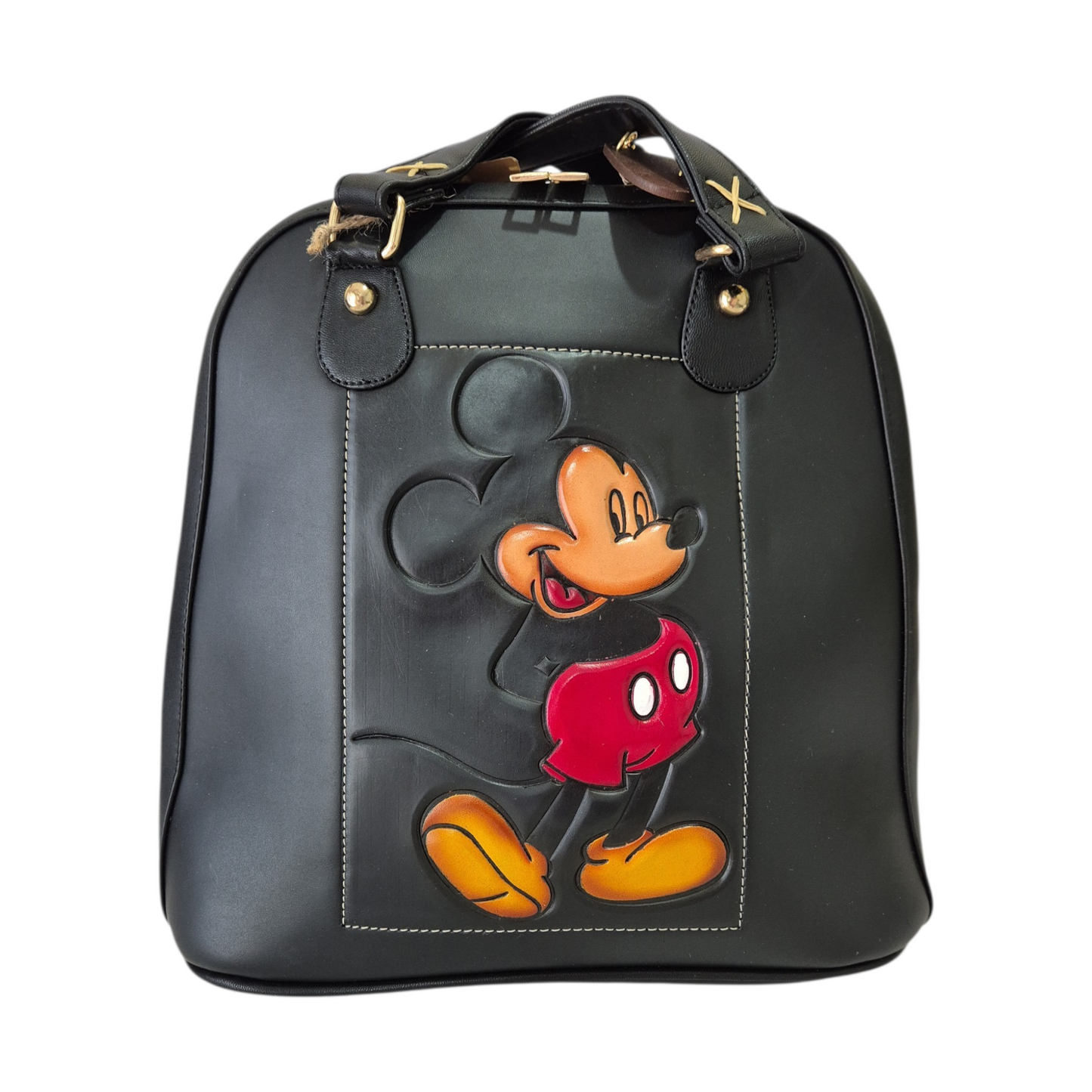 Black backpack with embossed character – Exclusive design, made in Mexico, top handle and handcrafted details
