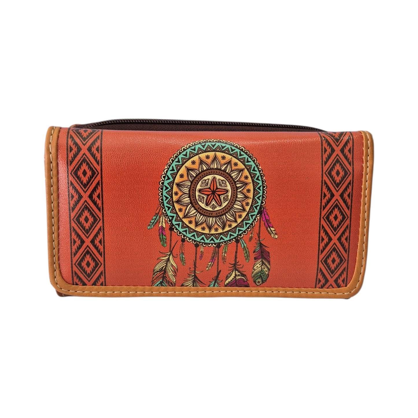 Bolsa mochila artesanal naranja con atrapasueños + billetera