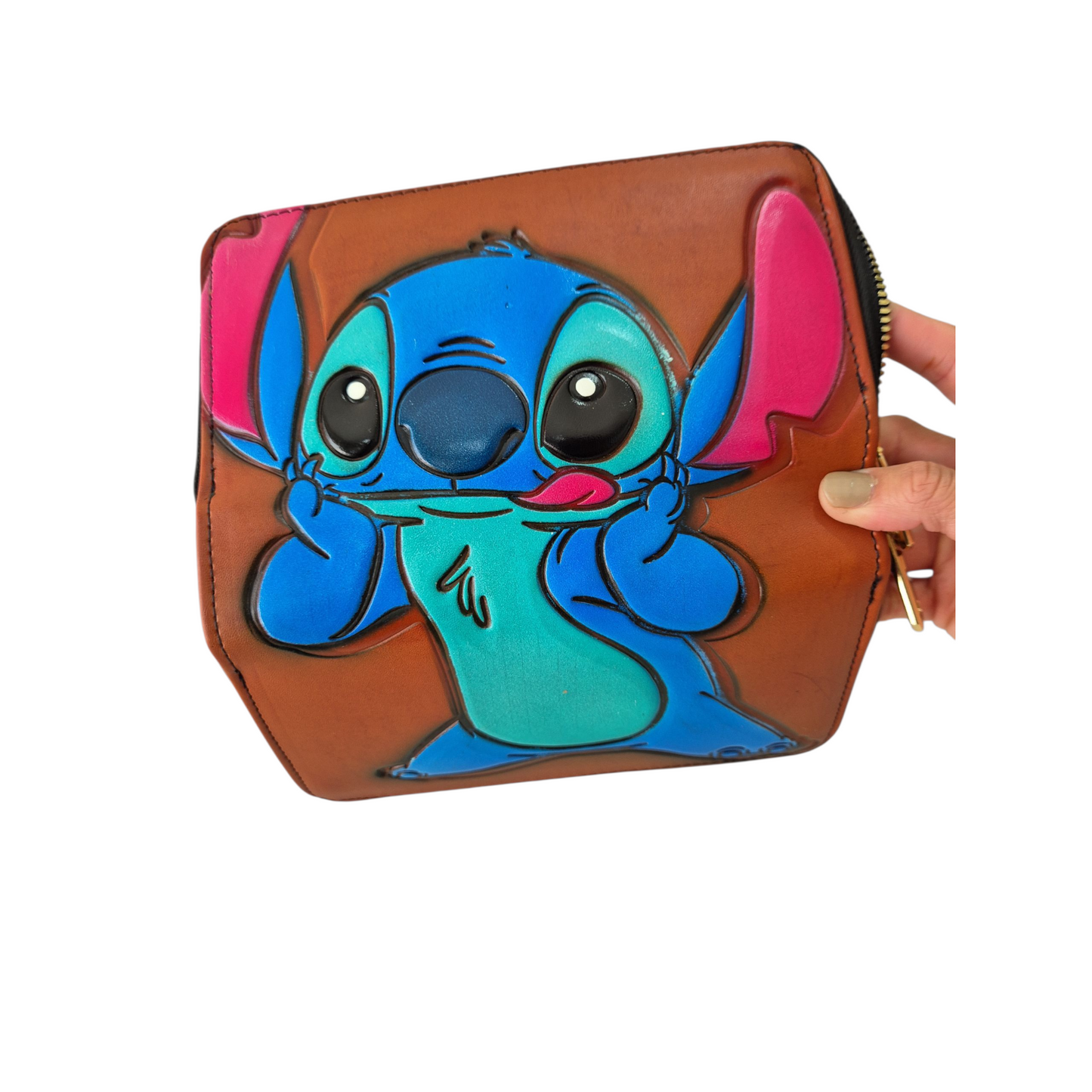 Billetera artesanal café con diseño divertido y doble cierre