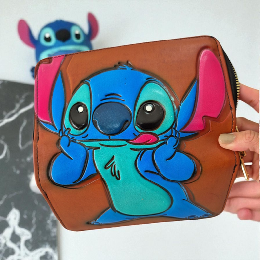 Billetera artesanal café con diseño divertido y doble cierre