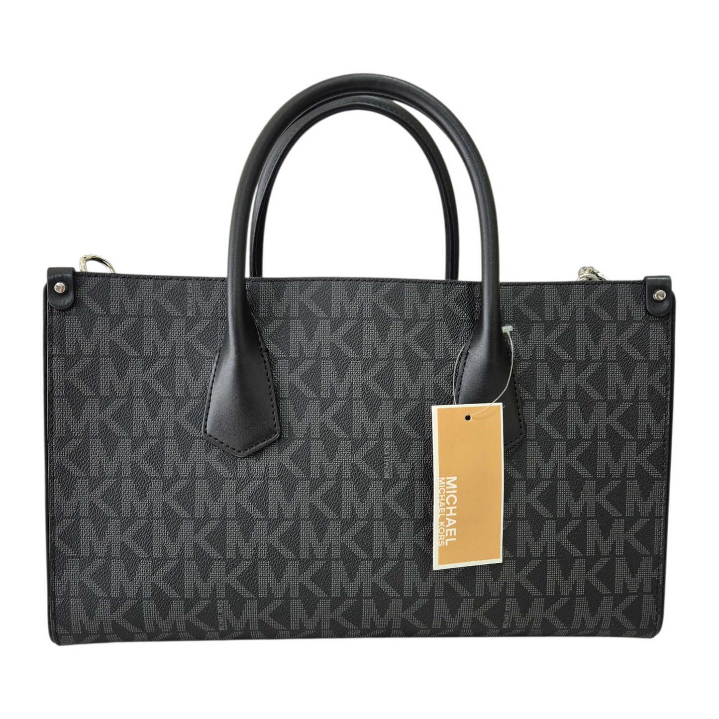 Bolsa Michael Kors negra tipo tote con logo MK y correa ajustable
