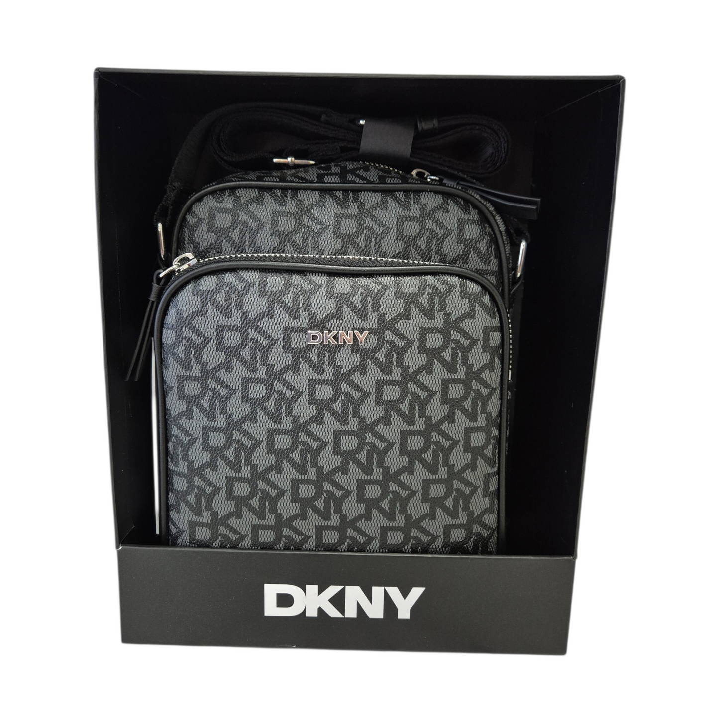 Bolsa Crossbody DKNY Negra Monograma con Caja Original
