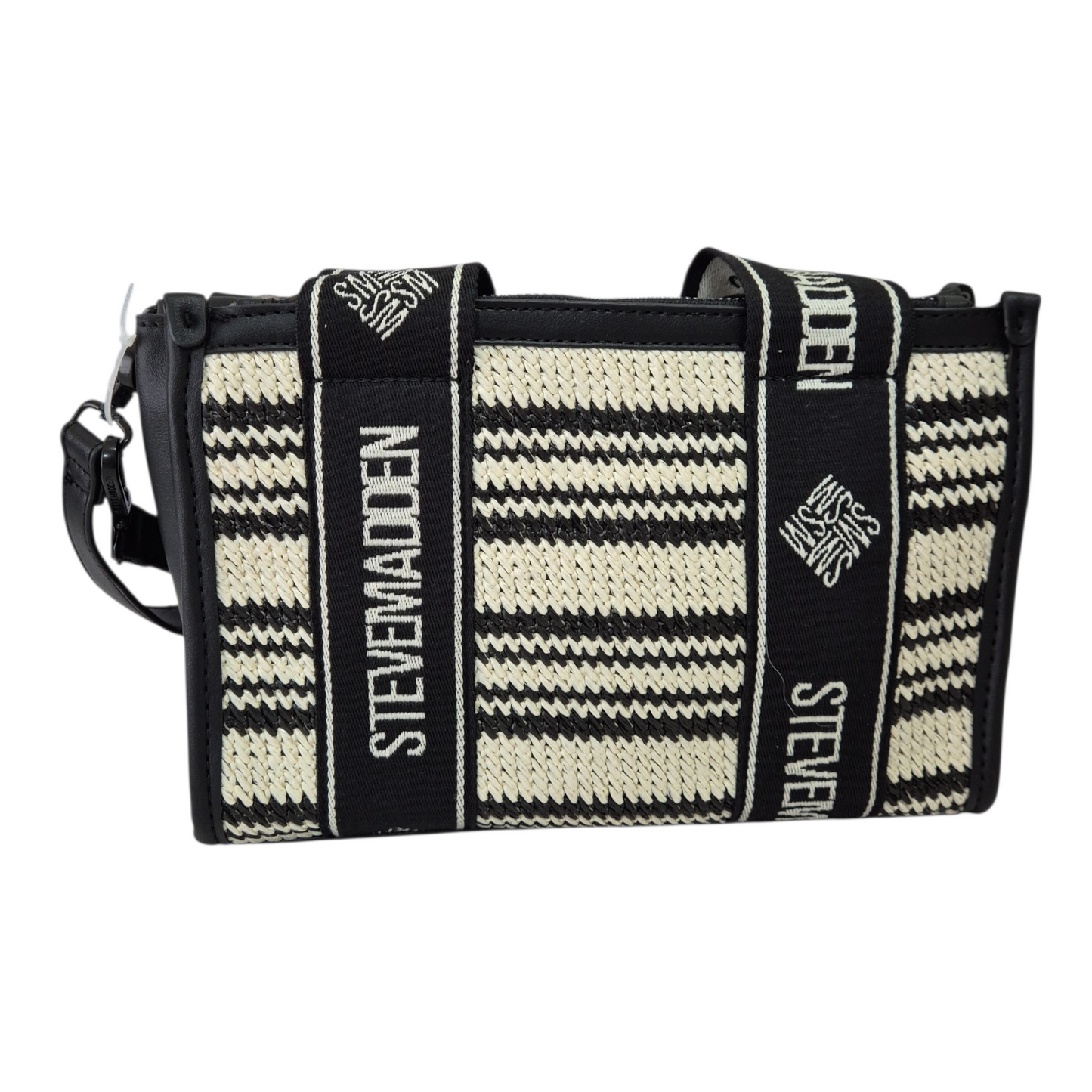 Bolsa Crossbody Steve Madden Tejida Rayada Negro con Beige
