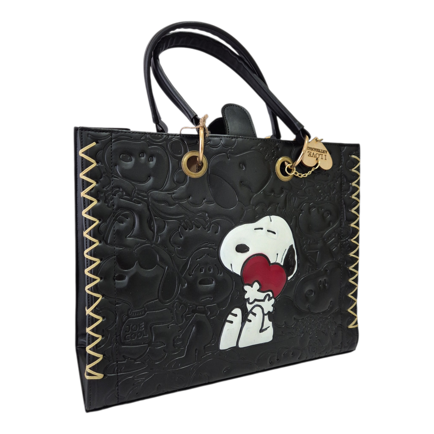 Brown Handbag with Embossed Design + Crossbody Cosmetic Bag with Puppy Detail