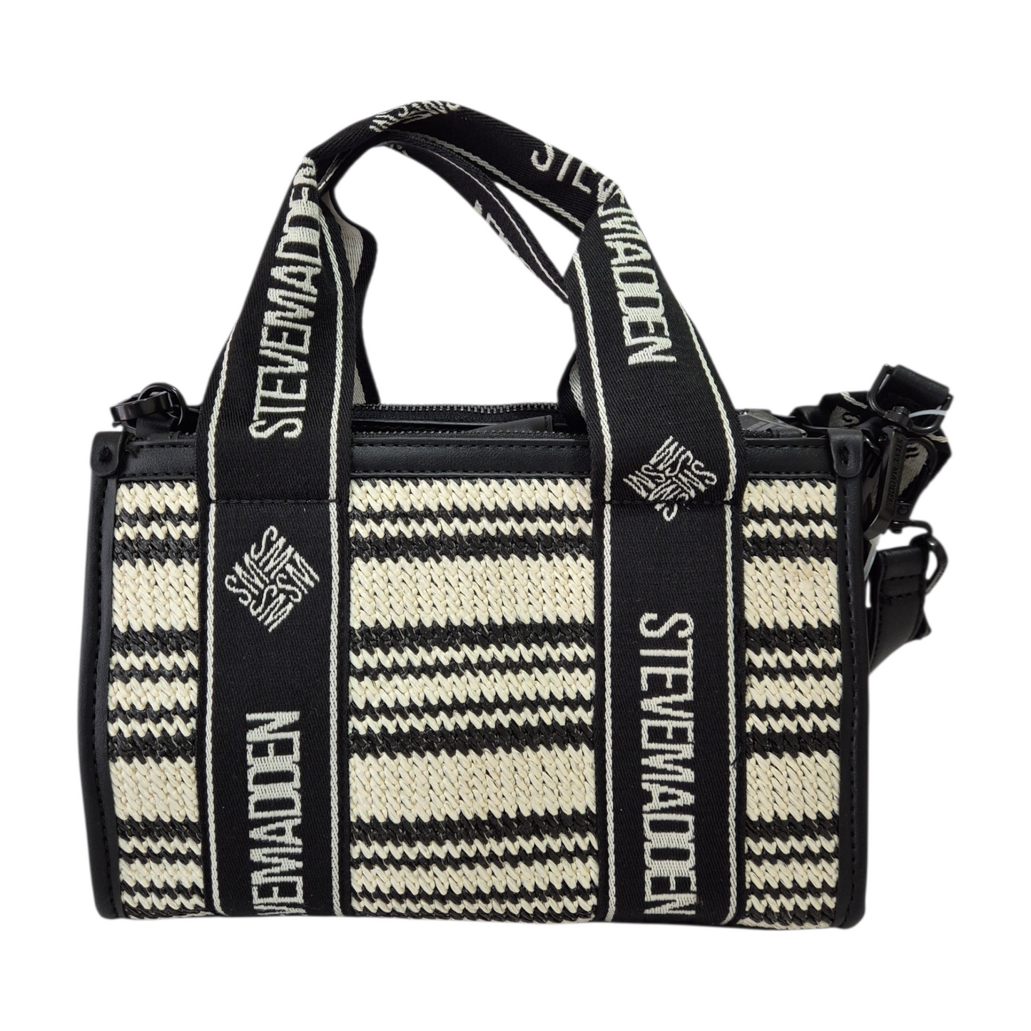 Bolsa Crossbody Steve Madden Tejida Rayada Negro con Beige