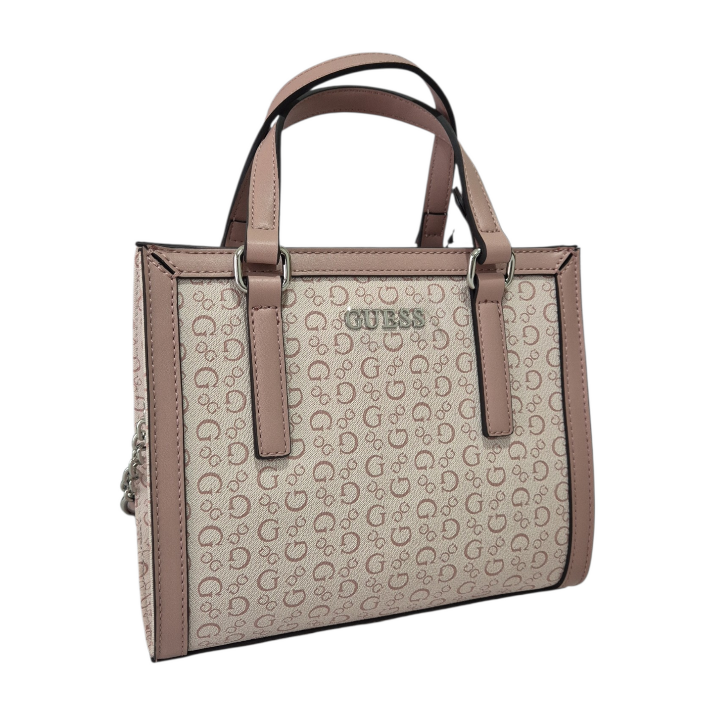 Bolso Guess crossbody rosa con monograma y correa ajustable