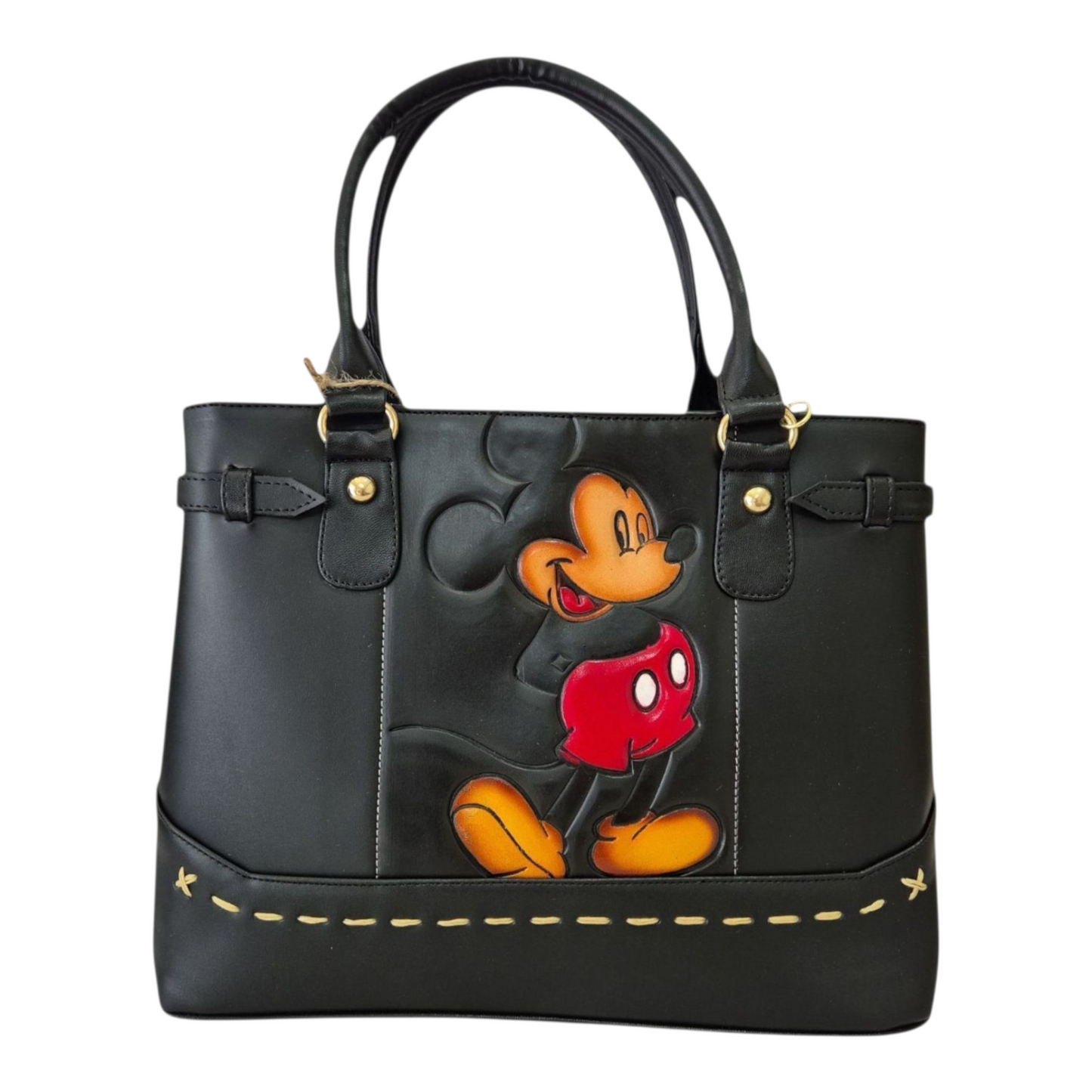 Bolsa de mano negra con diseño divertido y moderno