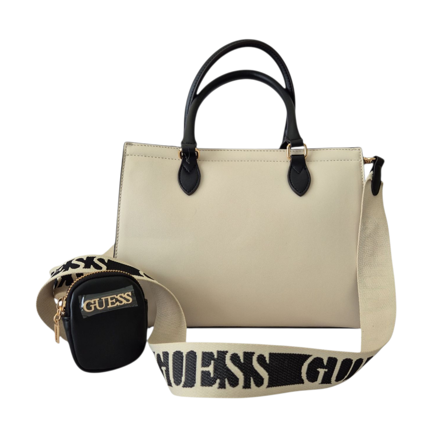 Bolsa beige con correa ajustable y asa corta, estilo elegante y moderno