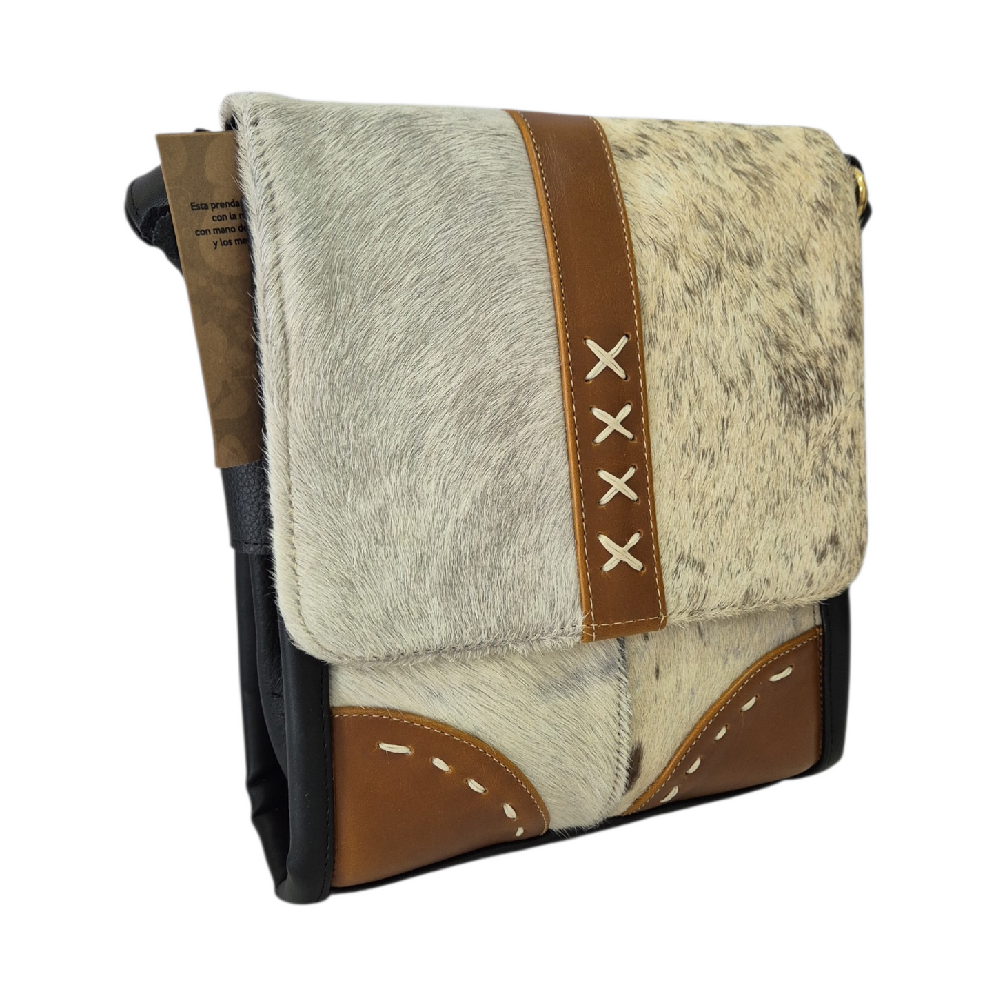 Handmade yellow backpack with natural fur and suede fringe