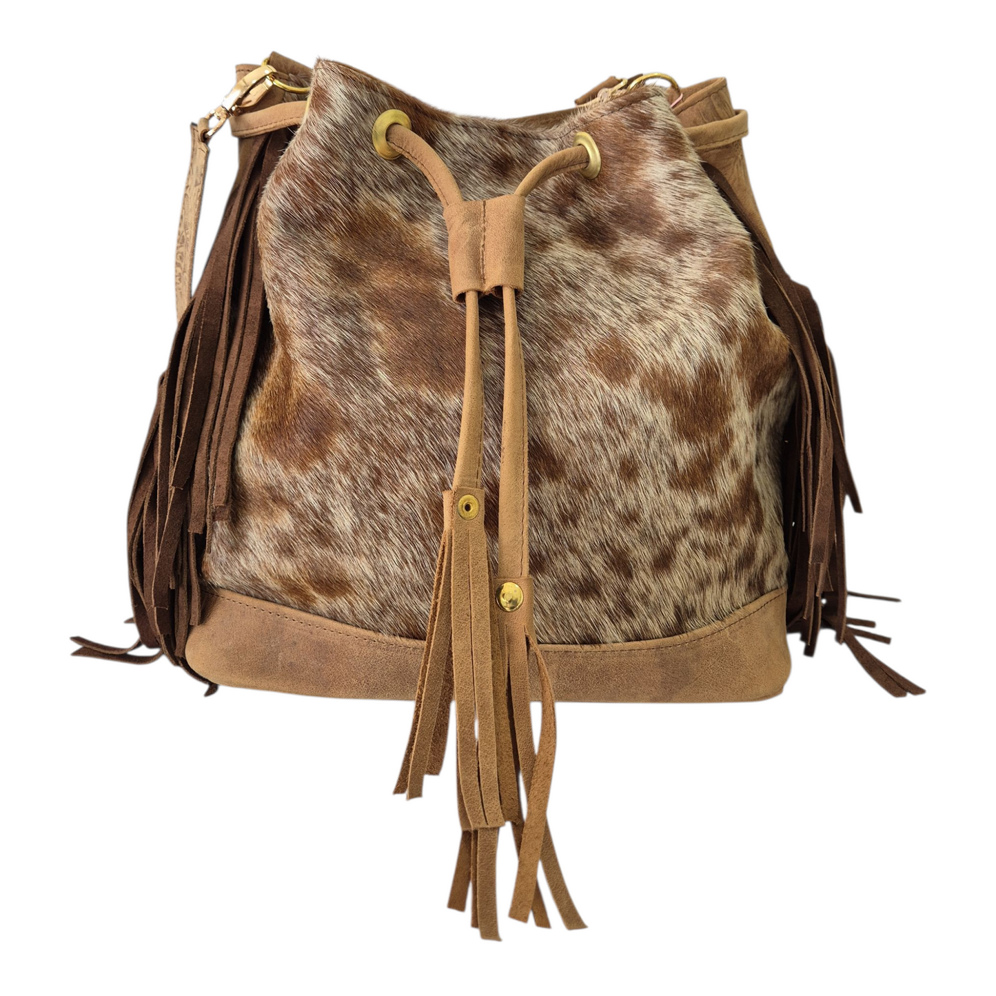 Morral artesanal de piel con flecos – hecho a mano en pelo natural