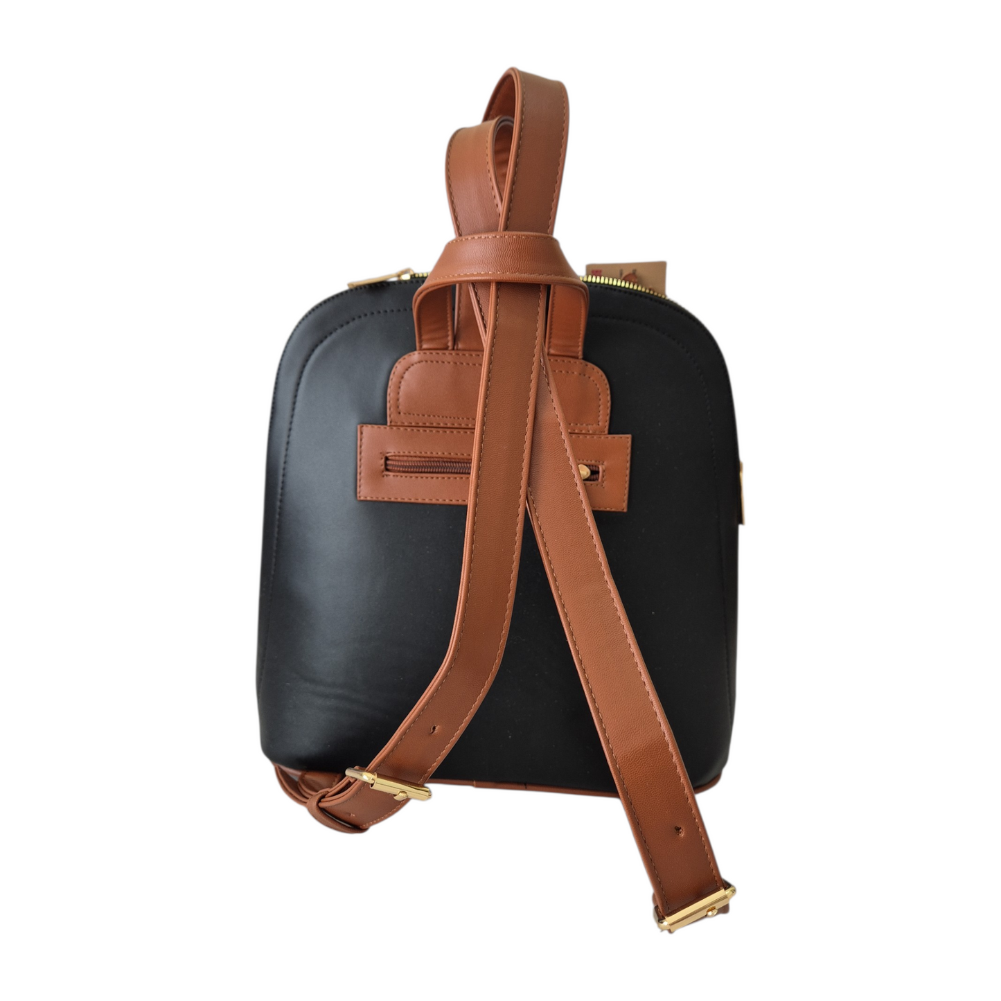 Handmade brown leather casual backpack with charming embossed character design