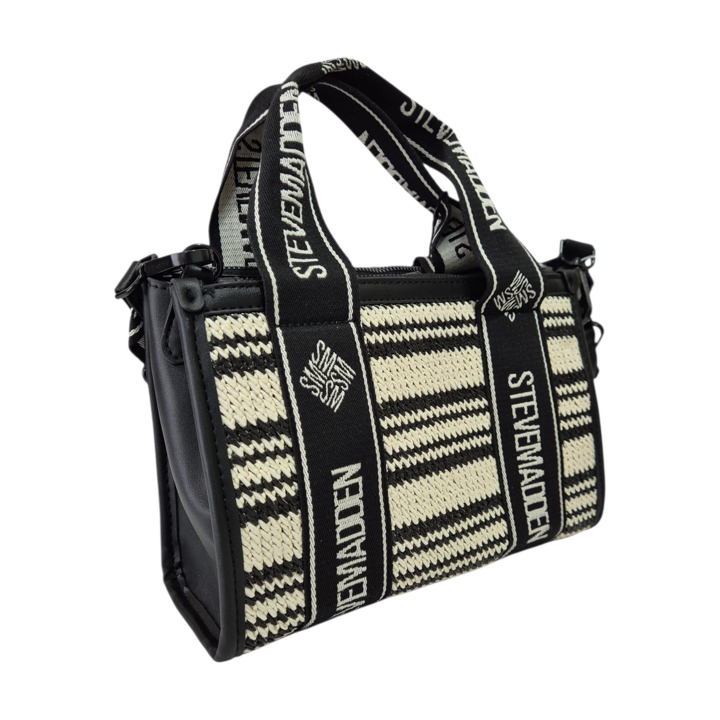 Bolsa Crossbody Steve Madden Tejida Rayada Negro con Beige