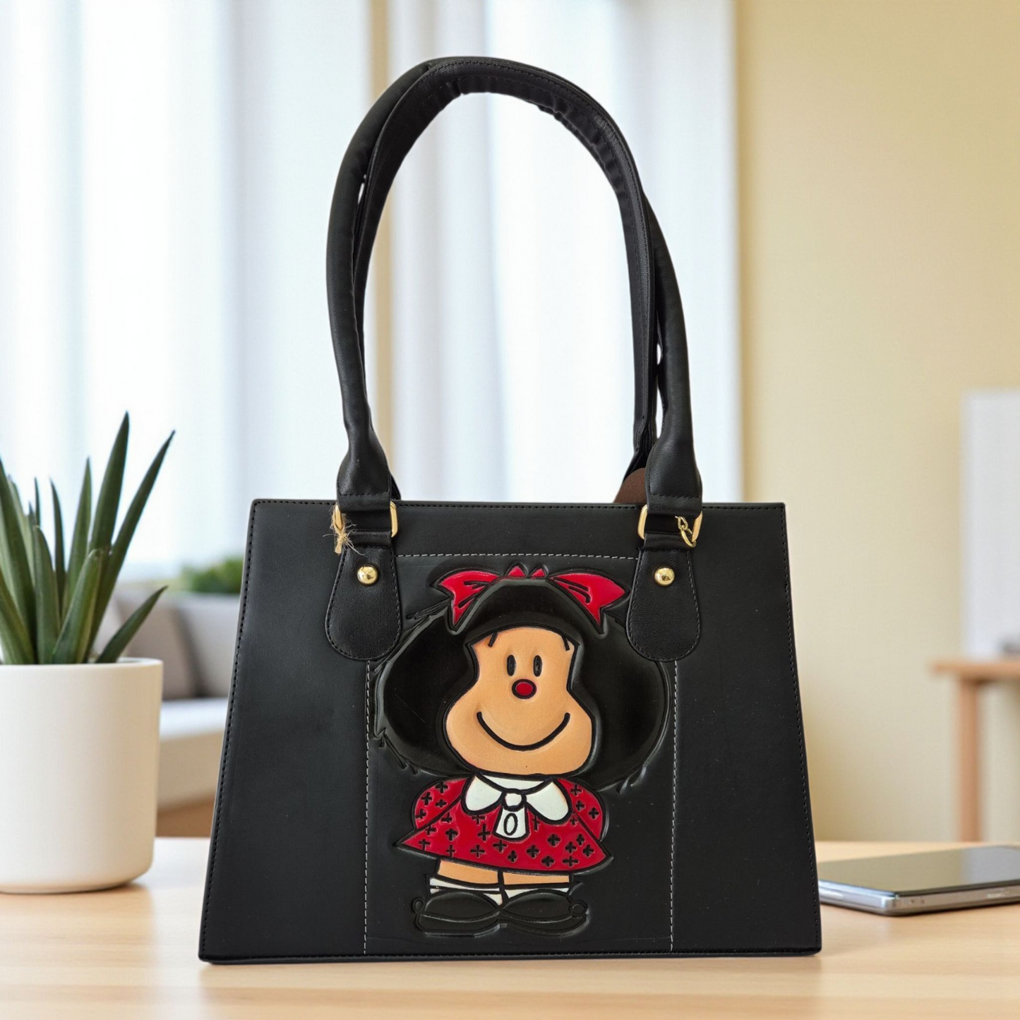 Bolsa Negra con Diseño Divertido Dos Compartimentos