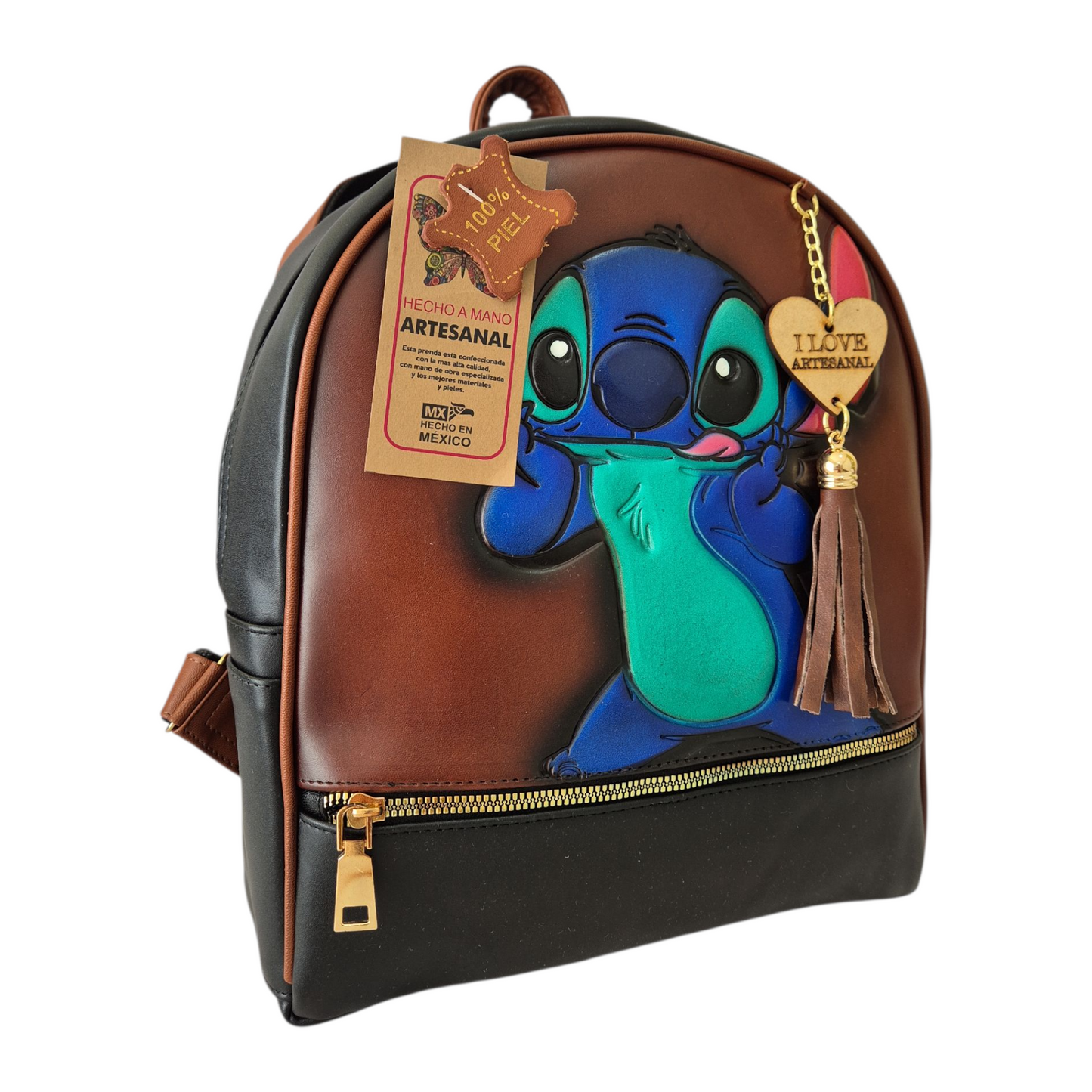 Mochila Artesanal de Piel para Mujer con Diseño de Personaje Animado – Hecha a Mano en México