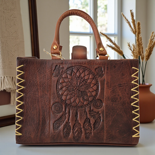 Bolsa artesanal con diseño de atrapasueños y mariposa | Elegante y hecha a mano