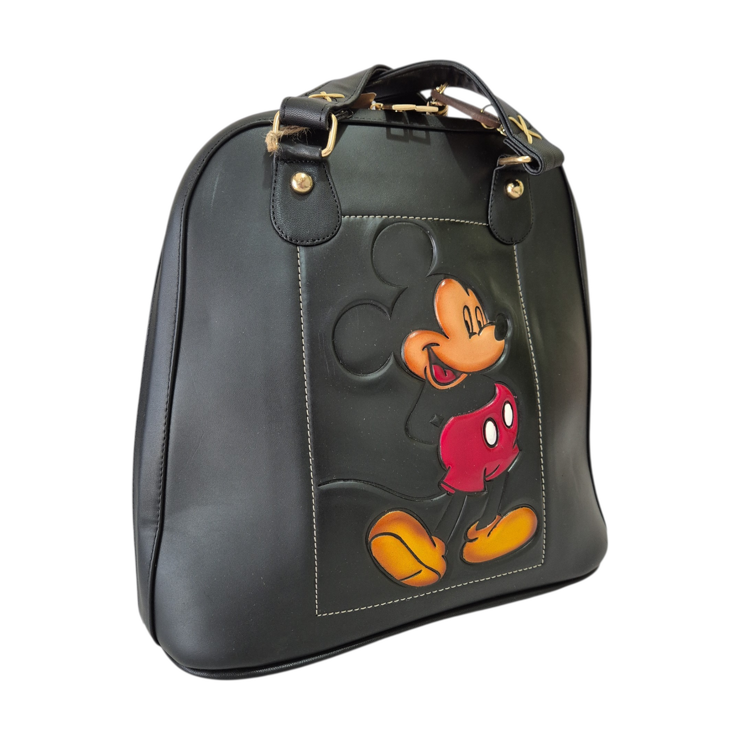 Black backpack with embossed character – Exclusive design, made in Mexico, top handle and handcrafted details
