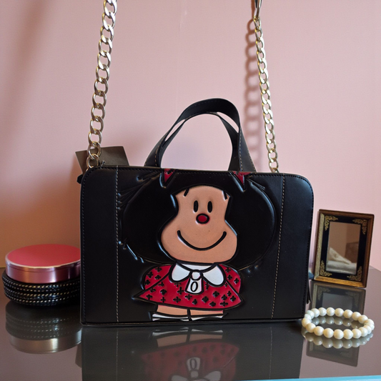 Bolsa crossbody artesanal grabada con iconico personaje alegre