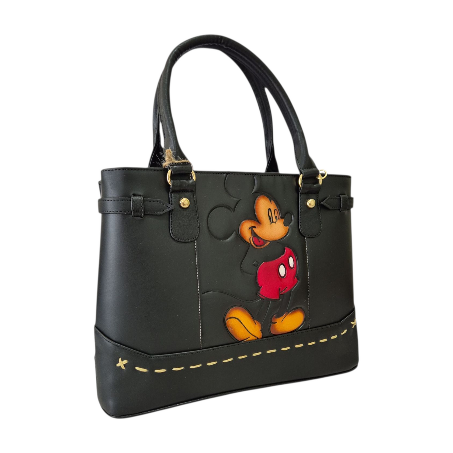 Bolsa de mano negra con diseño divertido y moderno