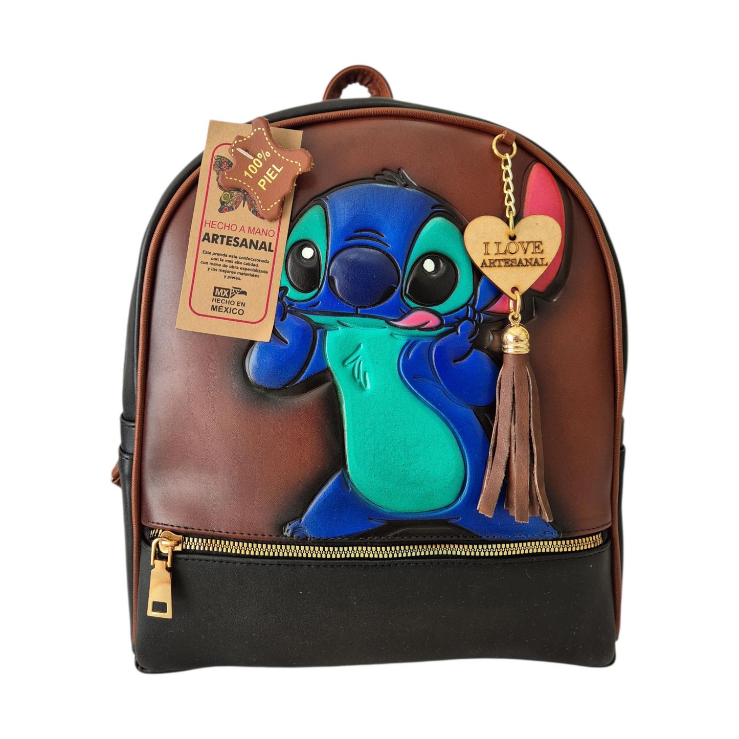 Mochila Artesanal de Piel para Mujer con Diseño de Personaje Animado – Hecha a Mano en México