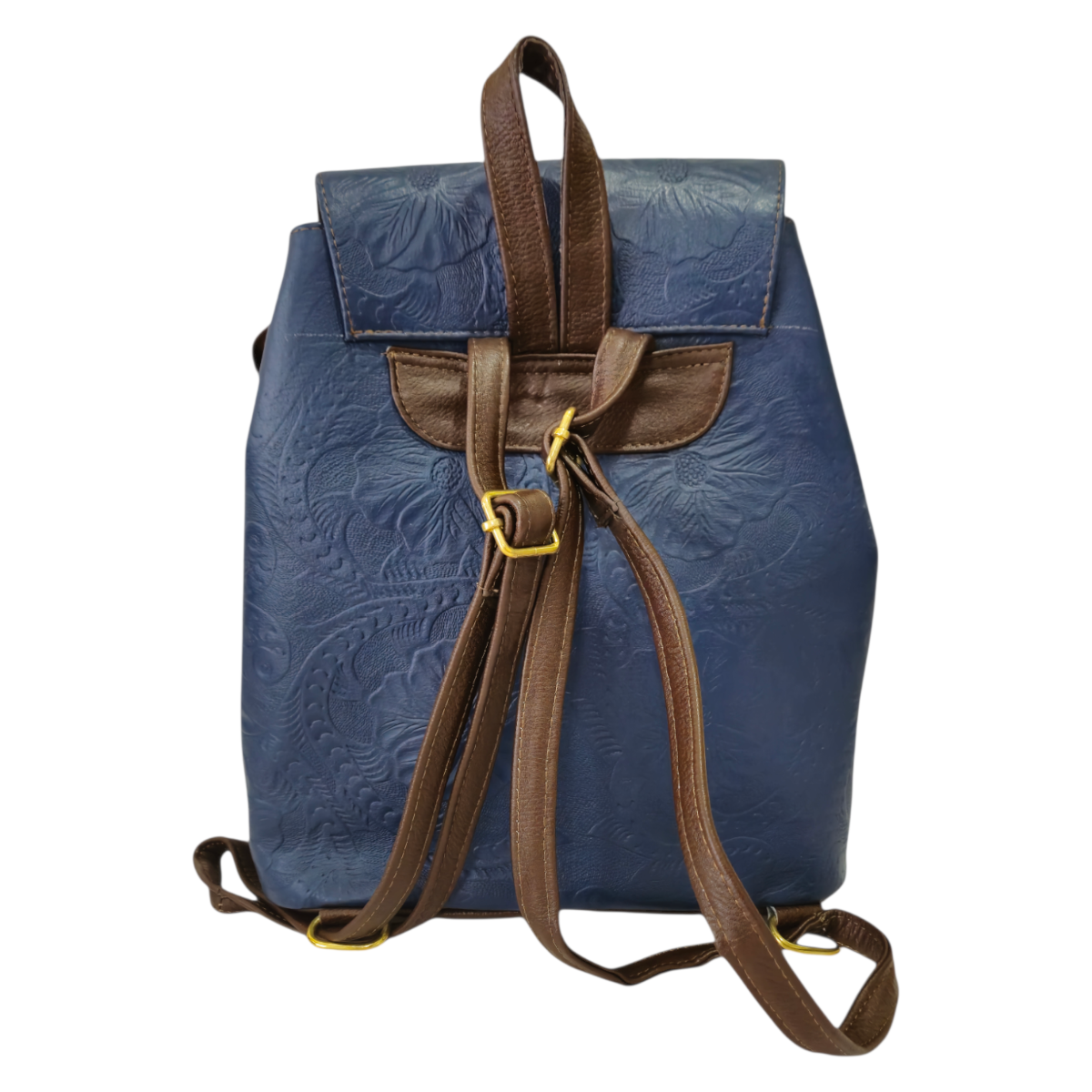 Mochila de Piel Azul Grabada Floral Artesanal