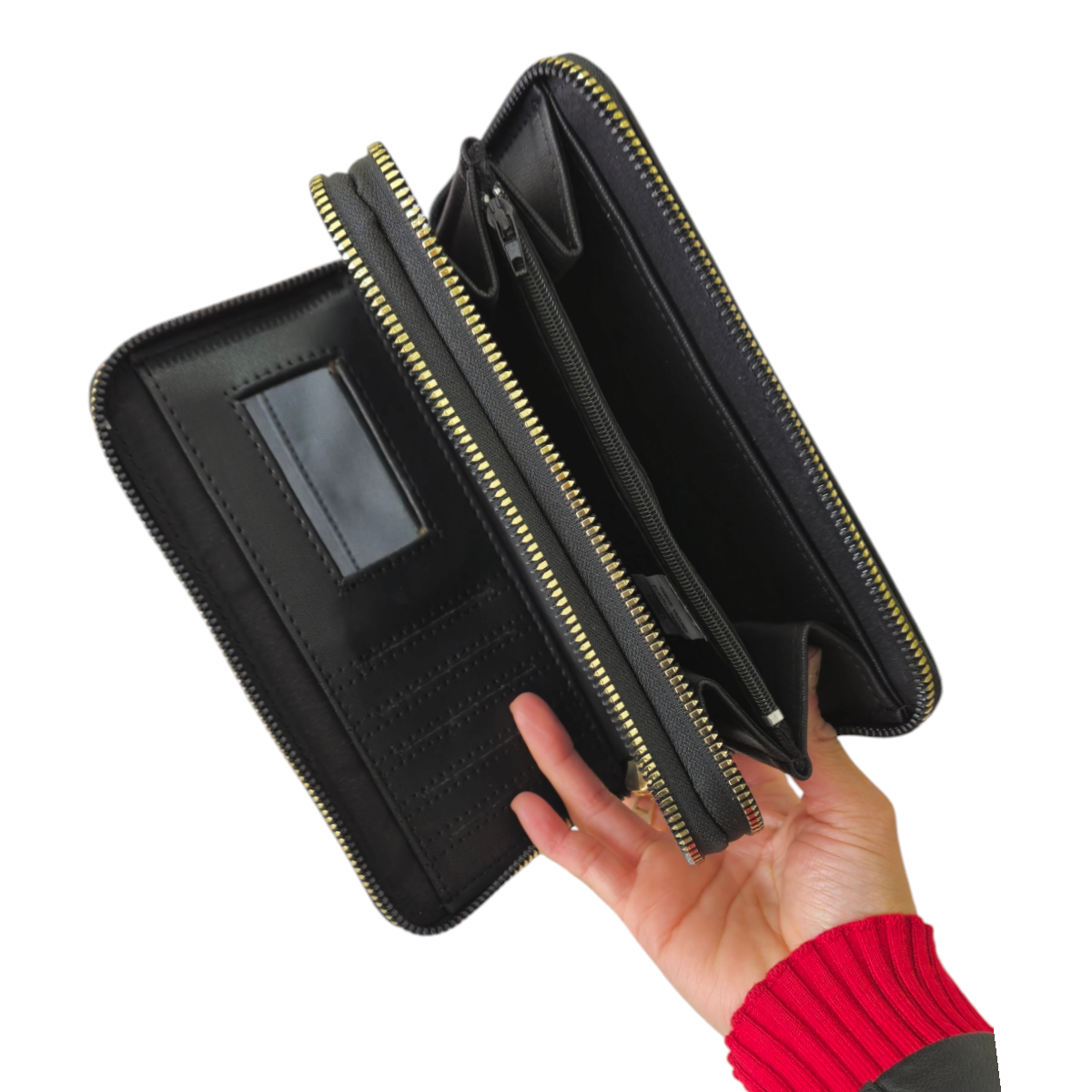 Billetera artesanal de piel grabada con colibrí multicolor