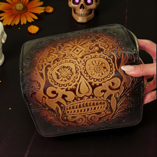 Billetera de piel artesanal con diseño de calavera – Elegancia y originalidad en cada detalle