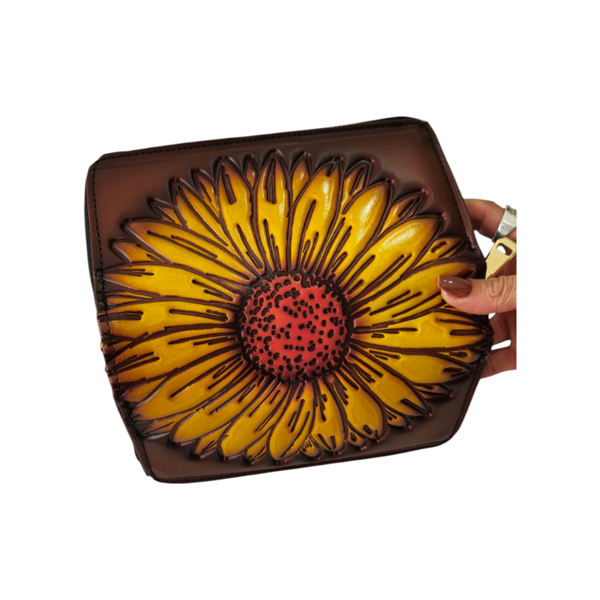 Billetera artesanal con diseño de girasol – color y alegría en cada detalle