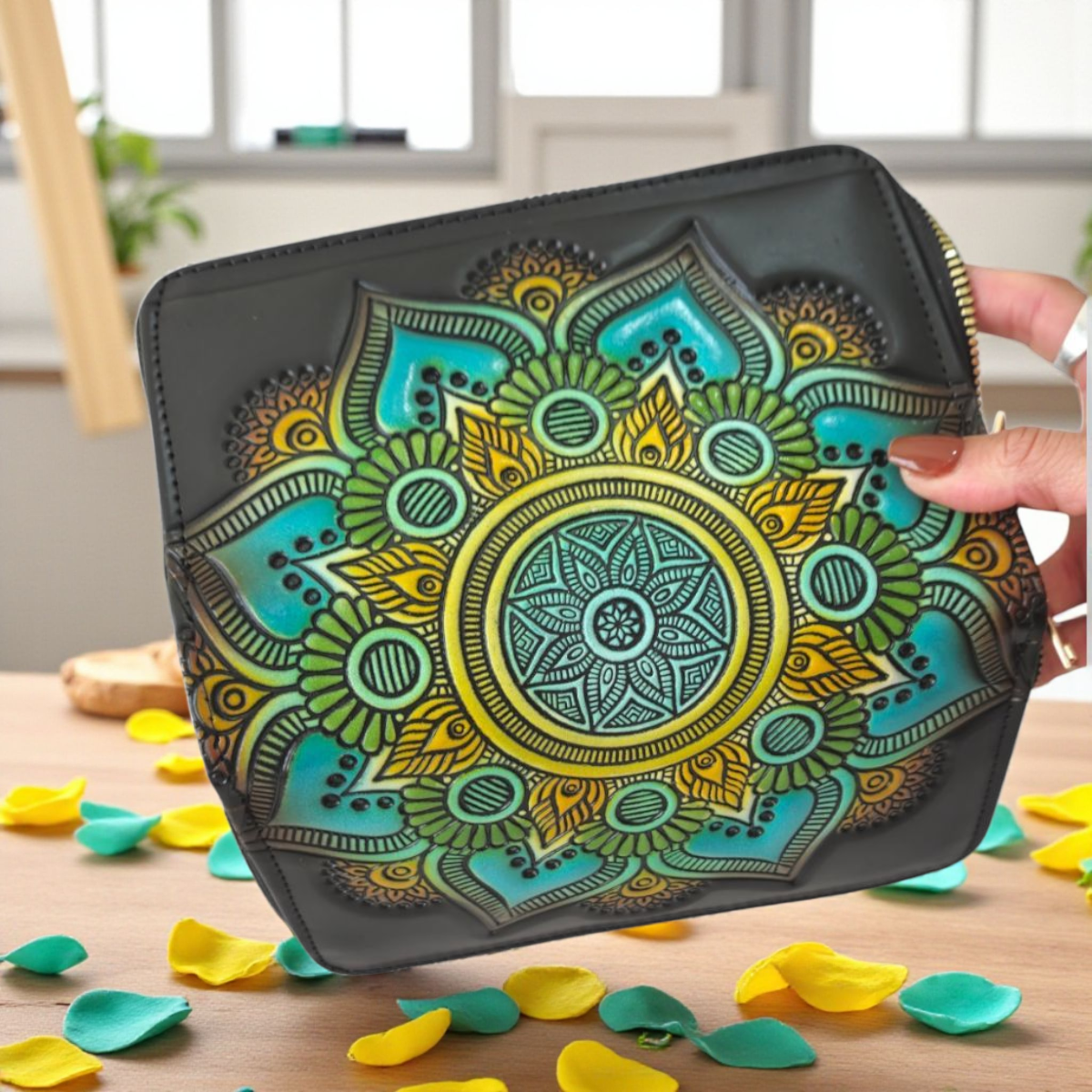 Billetera artesanal con diseño mandala – equilibrio, color y estilo