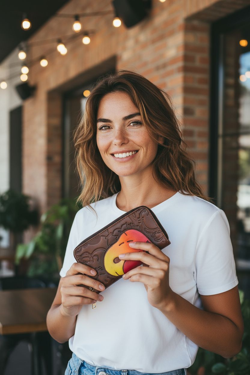 Billetera artesanal grabada con diseño colorido – 12 tarjeteros y 4 compartimentos para billetes