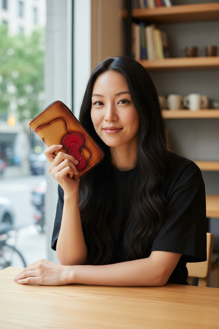 Billetera artesanal grabada en piel diseño de personaje tierno