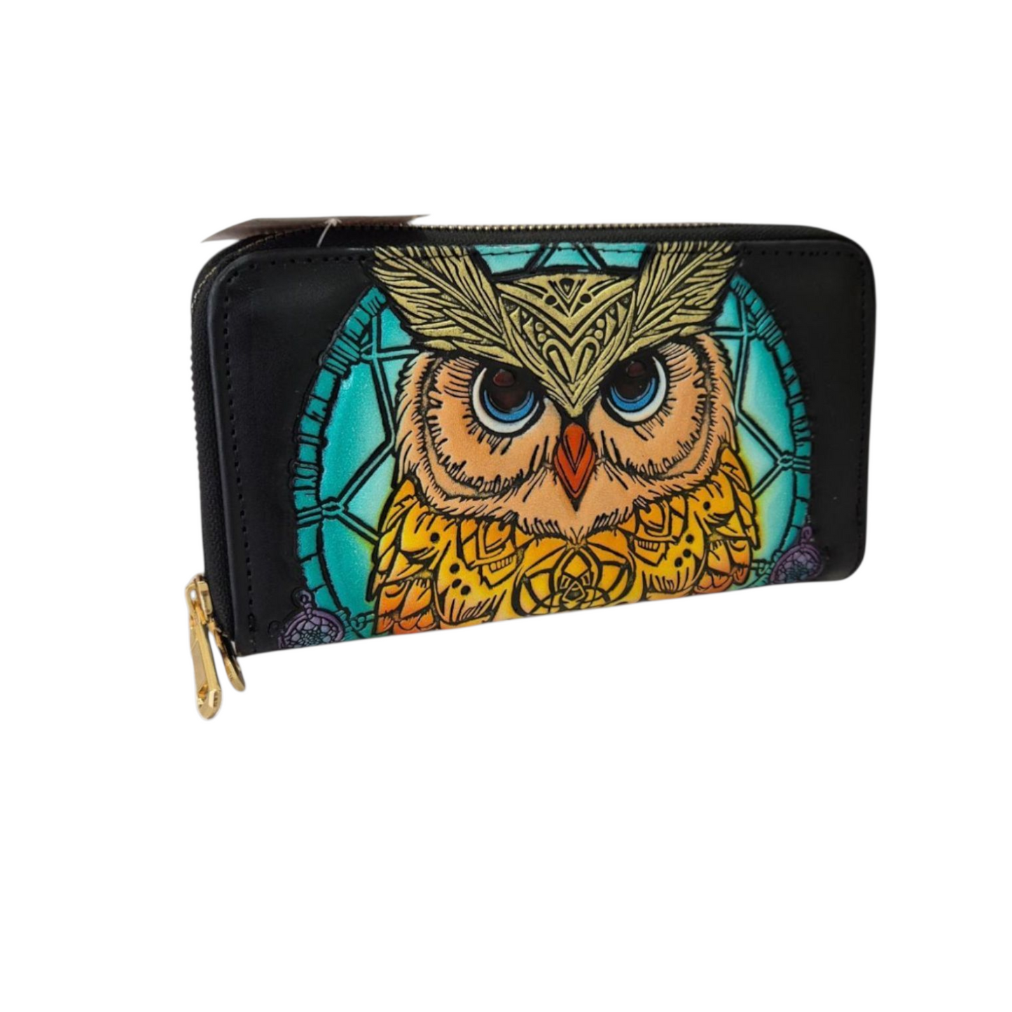 Billetera Artesanal con Búho y Atrapasueños Color Verde