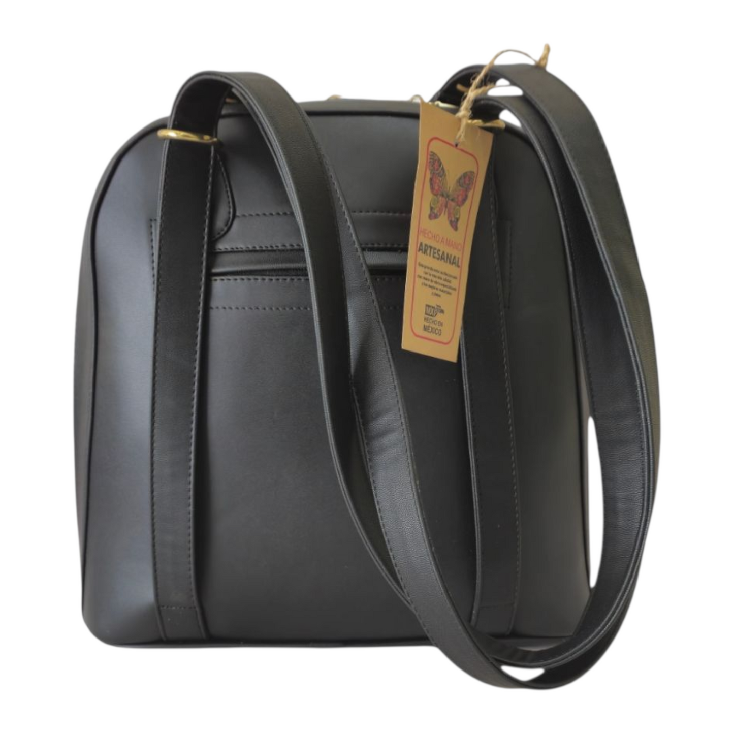 Bolsa convertible en mochila artesanal verde con diseño clásico