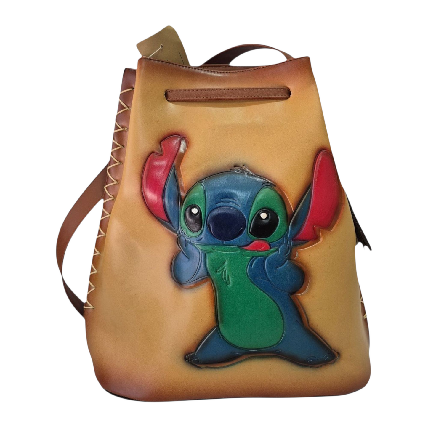 Bolsa tipo bucket artesanal con diseño animado pintado a mano