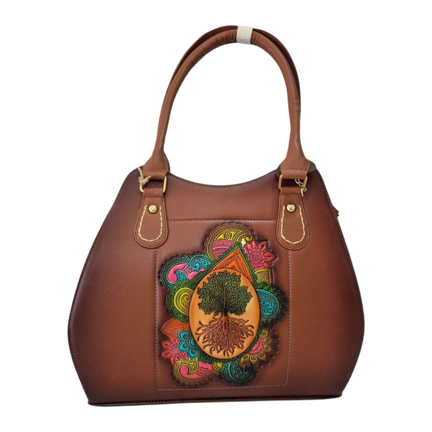Bolsa artesanal con árbol de la vida grabado – Hecha a mano, diseño colorido y original