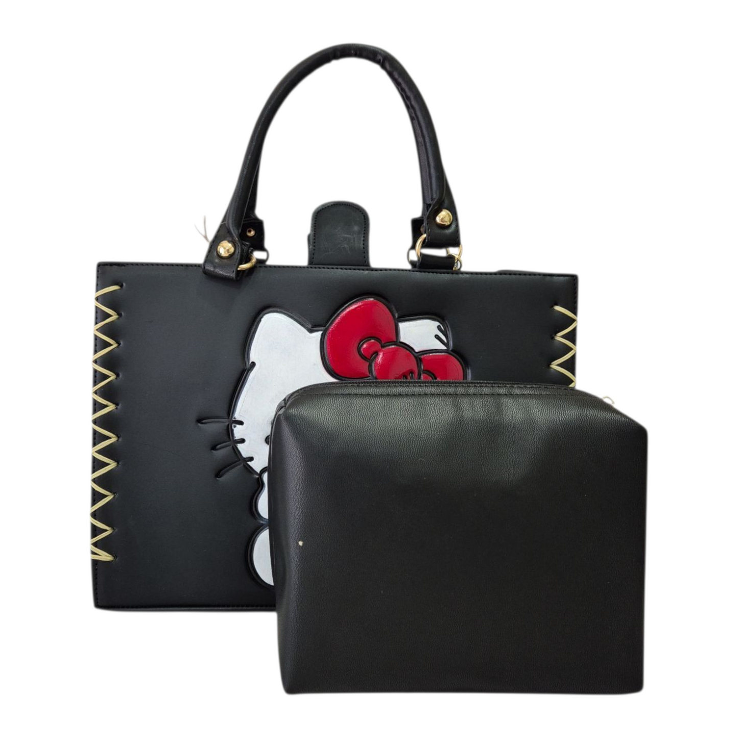 Bolsa artesanal con diseño de personaje tierno inlcuye cosmetiquera