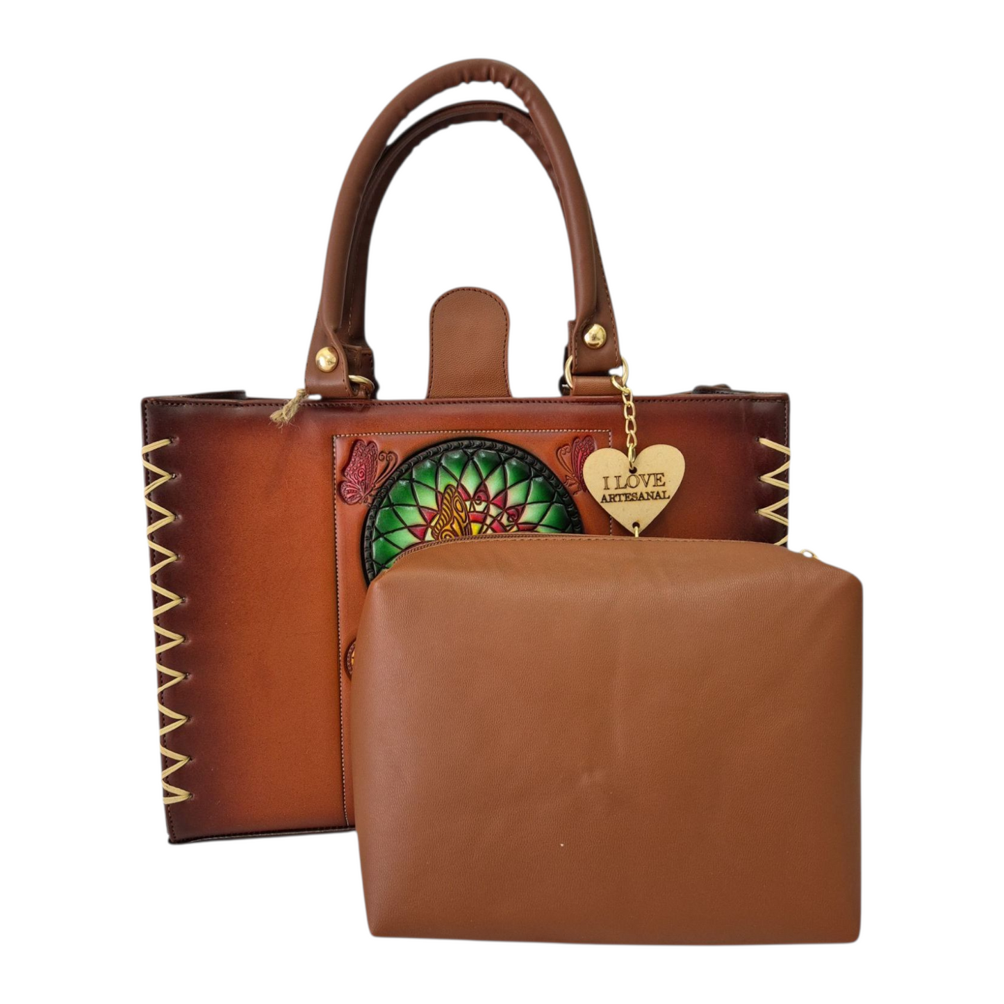 Bolsa artesanal grabada con atrapasueños y mariposas – Hecha a mano, diseño único