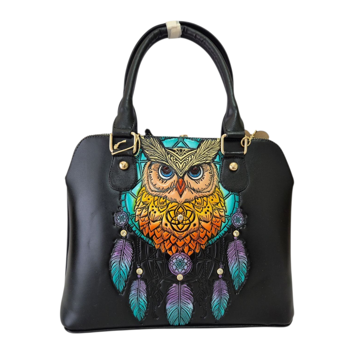 Bolsa artesanal con diseño de búho y atrapasueños – Estilo único y color vibrante