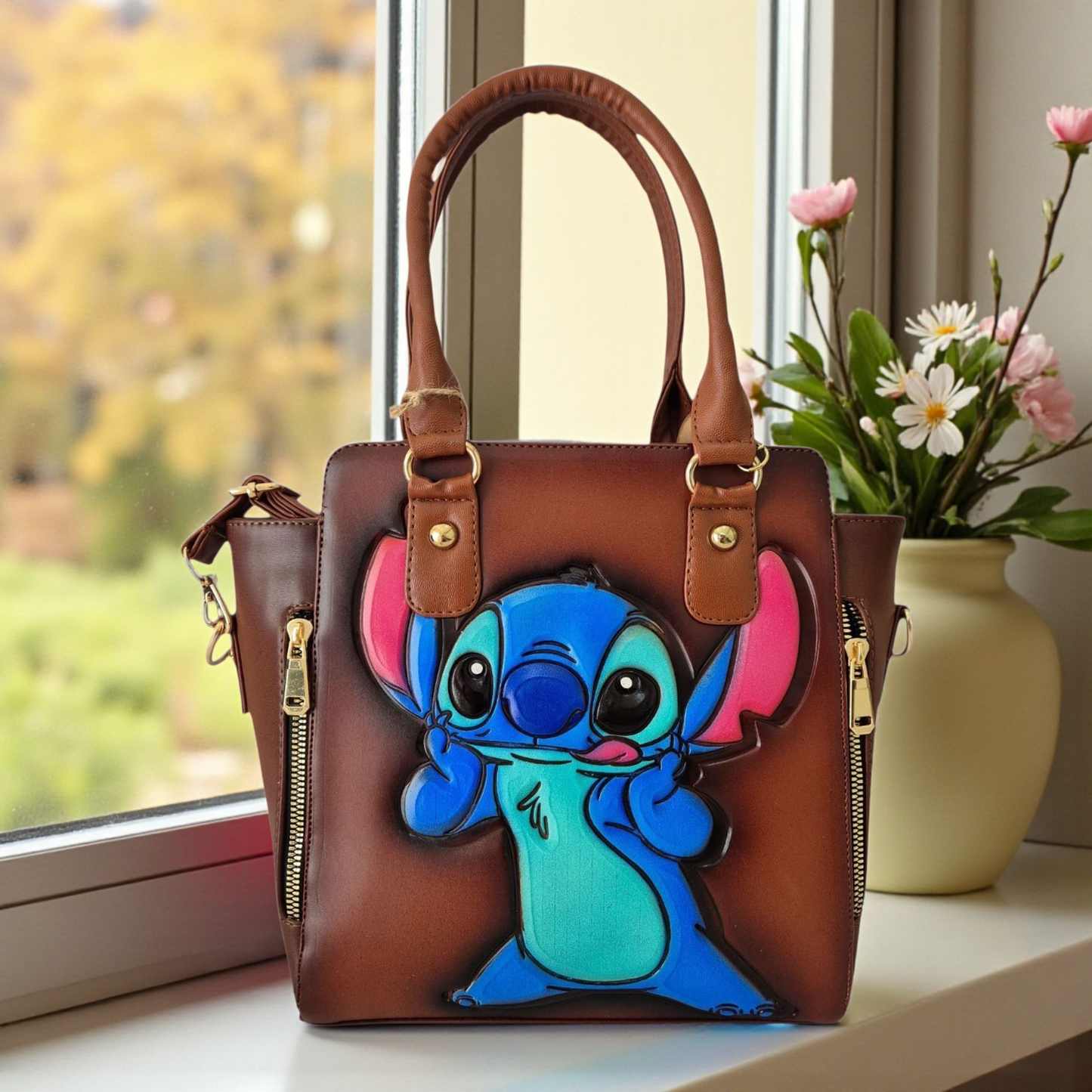 Bolsa café artesanal con diseño animado colorido