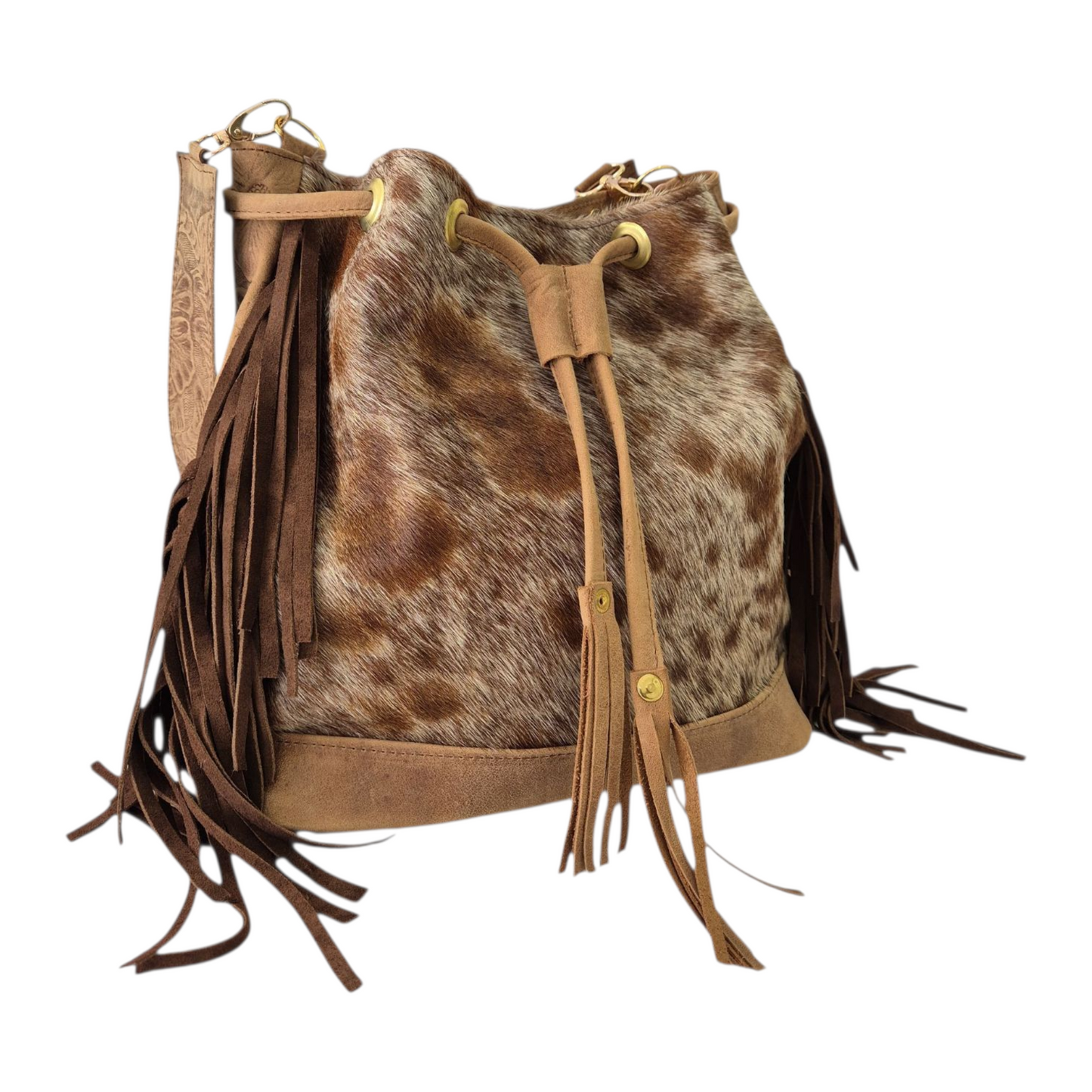 Morral artesanal de piel con flecos – hecho a mano en pelo natural