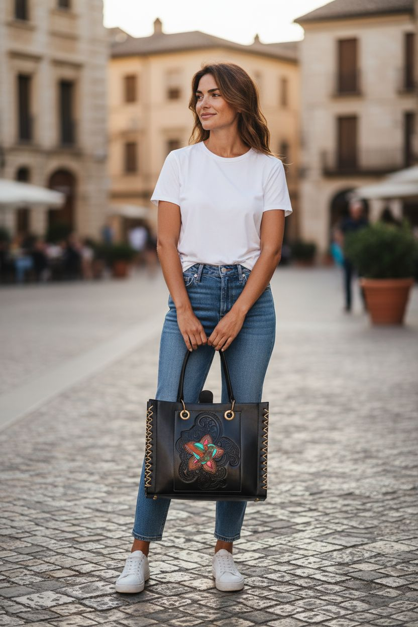 Bolsa grabada con colibrí - Elegancia y color en cada detalle