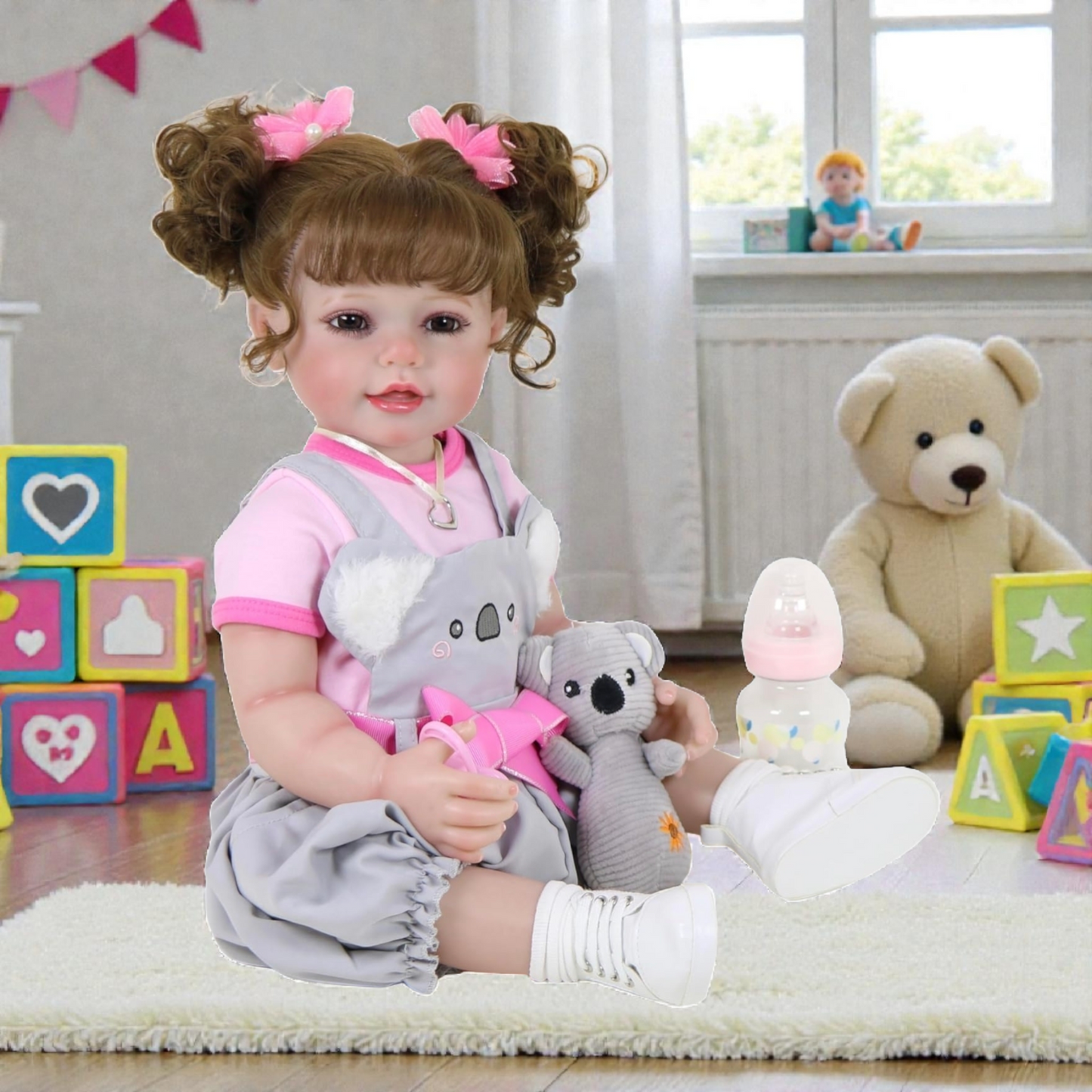Muñeca Reborn Realista de 55 cm con Koala de Peluche – Cuerpo Totalmente de Vinilo y Sonrisa Adorable