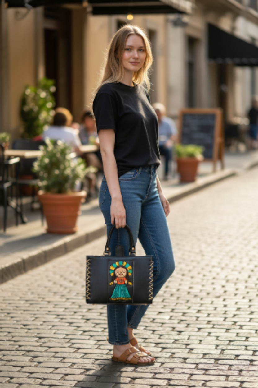 Bolsa Artesanal con Muñeca Lele Tradicional Grabada – Hecha a Mano