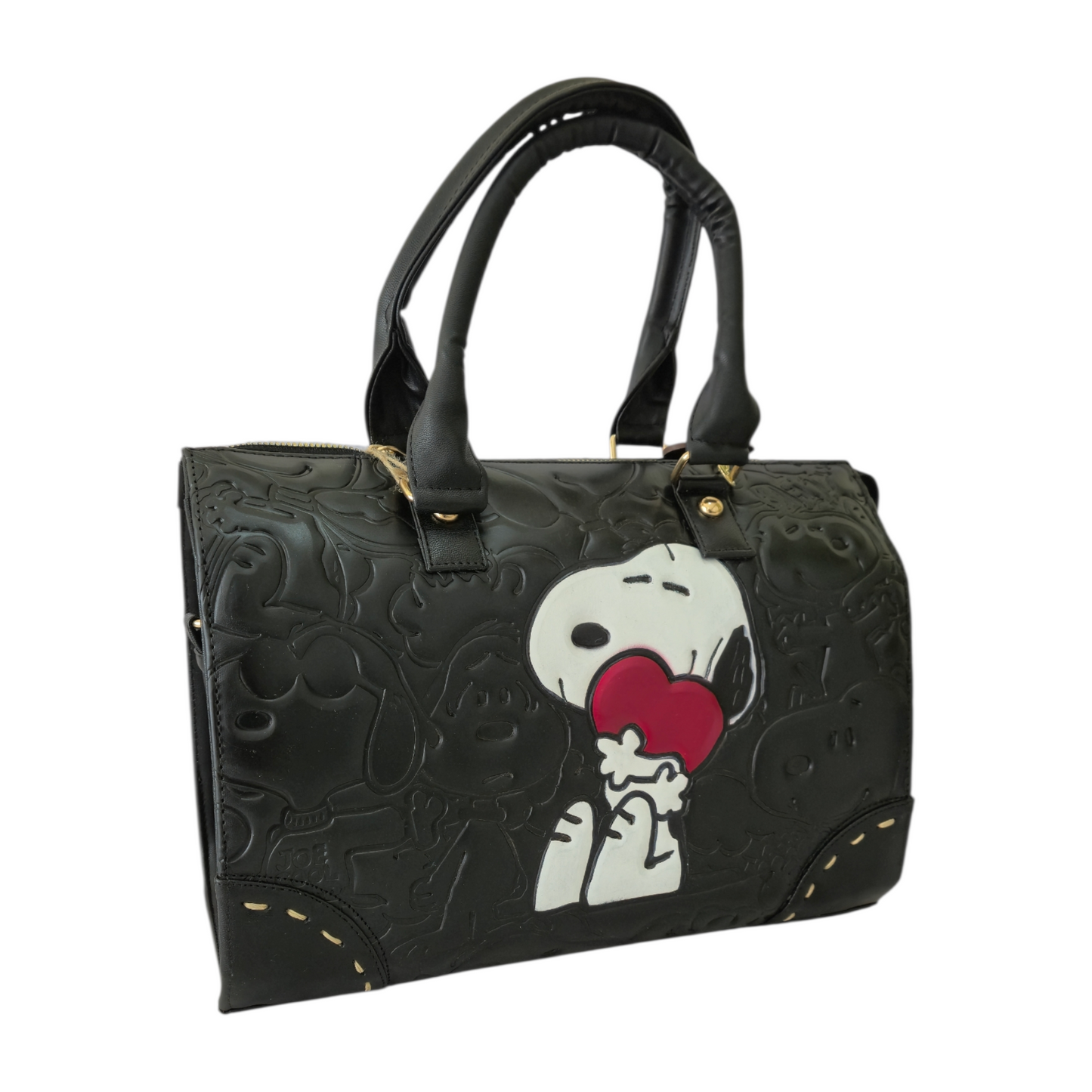 Bolsa de Mano Artesanal Negra con Diseño en Relieve y Corazón Decorativo