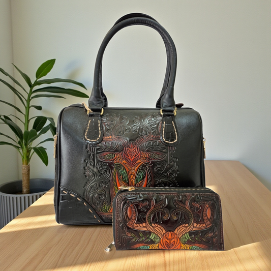 Bolso Elegante para Mujer con Diseño de Venado Grabado y Cartera