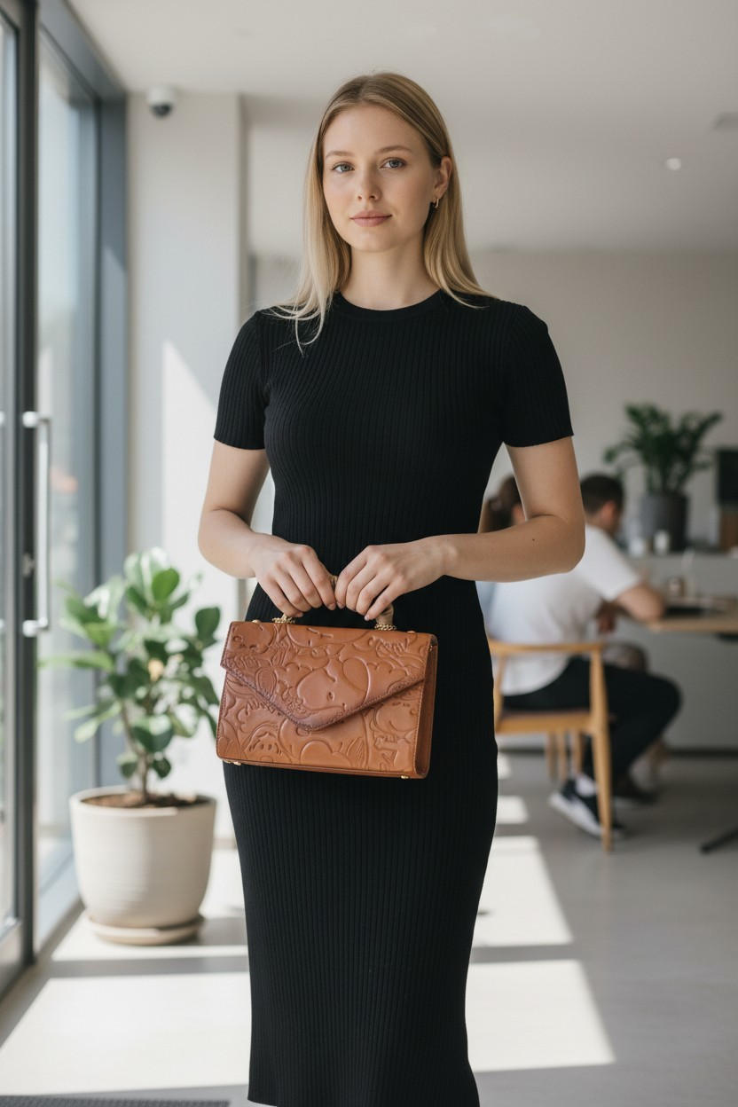 Bolsa Crossbody Artesanal Café con Grabado Snoopy