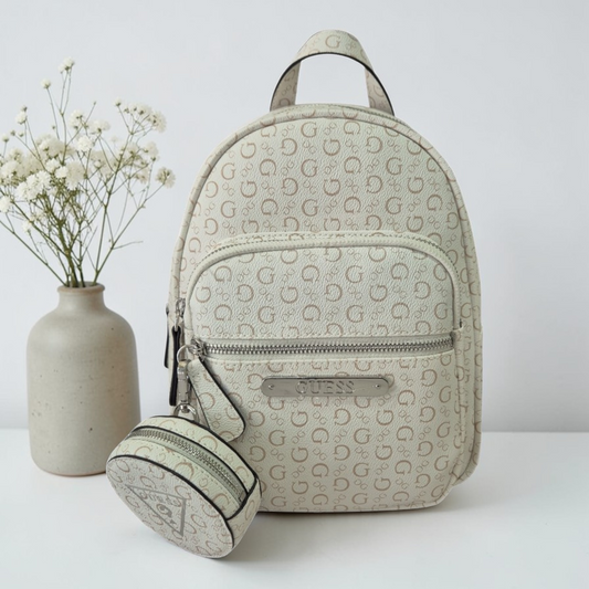 Mochila Guess Original Beige con Monograma y Monedero
