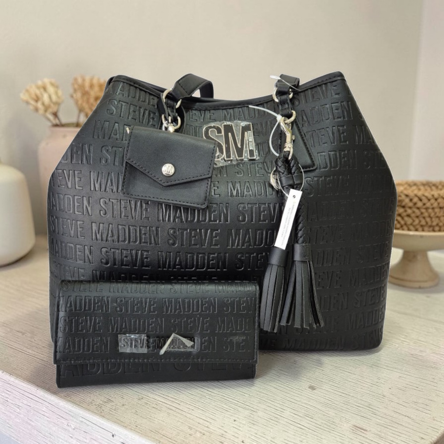 Bolsa Steve Madden negra con cartera a juego original