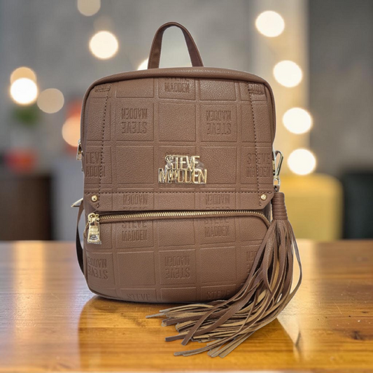 Mochila Steve Madden Original Café Texturizada con Flecos