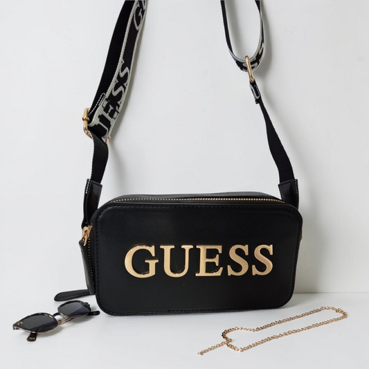 Bolsa Guess Original Negra Crossbody con Logo Dorado