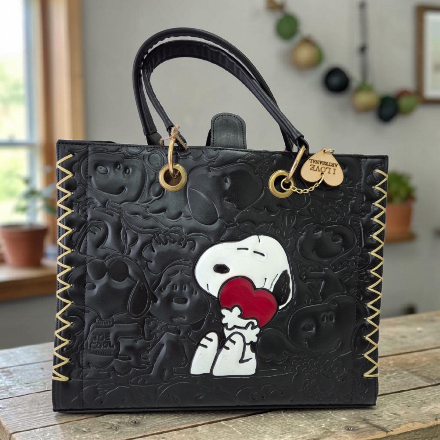 Brown Handbag with Embossed Design + Crossbody Cosmetic Bag with Puppy Detail